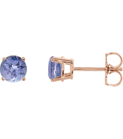 1874 14K Rose Set Round Natural Tanzanite Pair 5 Mm Friction Friction Backs Included 4-Prong Polished Natural Tanzanite Stud Earrings