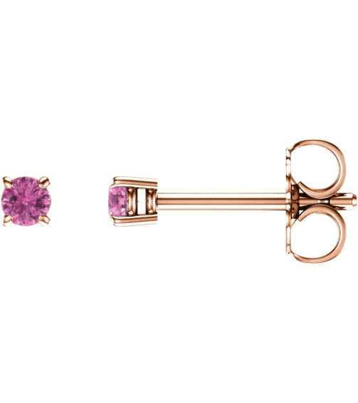 1874 14K Rose Set Round Natural Pink Sapphire Pair 2.5 Mm Friction Friction Backs Included 4-Prong Polished Natural Pink Sapphire Stud Earrings
