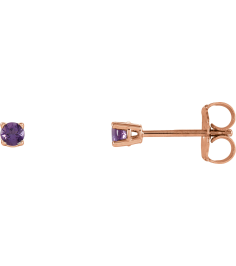 1874 14K Rose Set Round Natural Amethyst Pair 2.5 Mm Friction Friction Backs Included 4-Prong Polished Natural Amethyst Stud Earrings