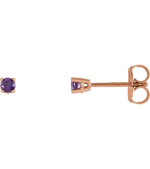 1874 14K Rose Set Round Natural Amethyst Pair 2.5 Mm Friction Friction Backs Included 4-Prong Polished Natural Amethyst Stud Earrings