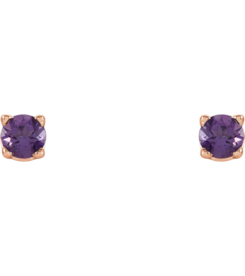 1874 14K Rose Set Round Natural Amethyst Pair 2.5 Mm Friction Friction Backs Included 4-Prong Polished Natural Amethyst Stud Earrings