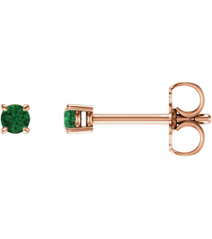 1874 14K Rose Set Round Natural Emerald Pair 2.5 Mm Friction Friction Backs Included 4-Prong Polished Natural Emerald Stud Earrings