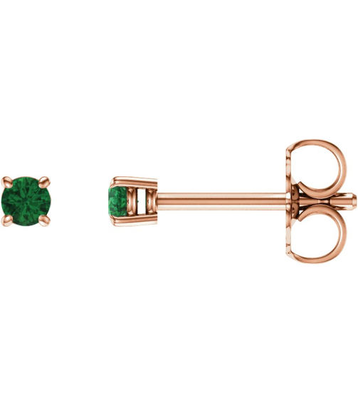1874 14K Rose Set Round Natural Emerald Pair 2.5 Mm Friction Friction Backs Included 4-Prong Polished Natural Emerald Stud Earrings