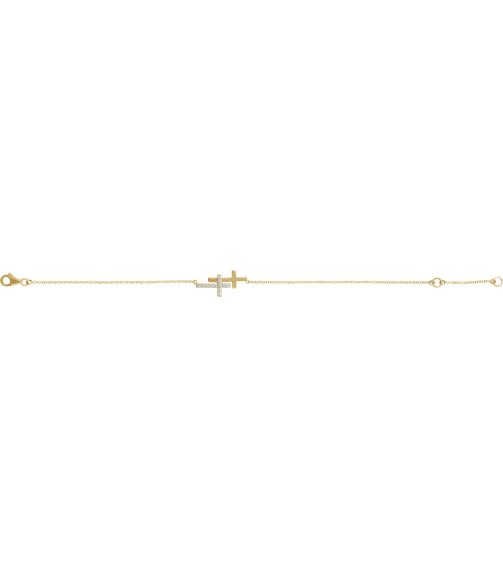 651345B Bracelet 14K Yellow Set Natural Diamond Round 1.5 Mm 21 X 11 Mm 7-8 In I3, Hij Polished 15 Ctw Natural Diamond Sideways Cross Bracelet