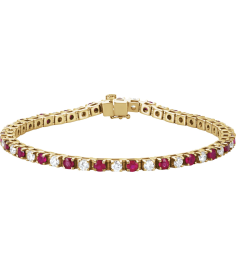 Brc12 Bracelet Set 14K Yellow Round Natural Ruby Natural Diamond 3Mm 2 13 Ctw I1, G-H 7 In Polished Line Bracelet