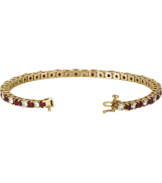Brc12 Bracelet Set 14K Yellow Round Natural Ruby Natural Diamond 3Mm 2 13 Ctw I1, G-H 7 In Polished Line Bracelet