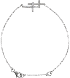 651345B Bracelet Sterling Silver Set Imitation White Cubic Zirconia Round 1.5 Mm 21 X 11 Mm 7-8 In Polished Imitation White Cubic Zirconia Double Sideways Cross Bracelet