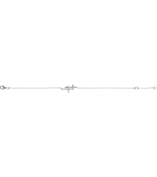 651345B Bracelet Sterling Silver Set Imitation White Cubic Zirconia Round 1.5 Mm 21 X 11 Mm 7-8 In Polished Imitation White Cubic Zirconia Double Sideways Cross Bracelet