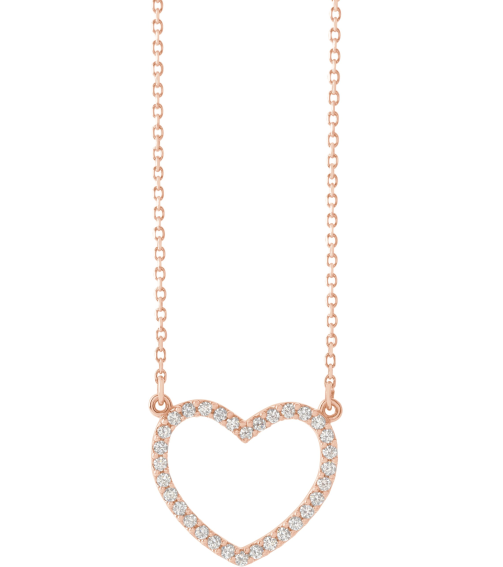 66415 Necklace Set 14K Rose 16.5 X 14.4 Mm 16 In Polished 15 Ctw Natural Diamond Heart Necklace