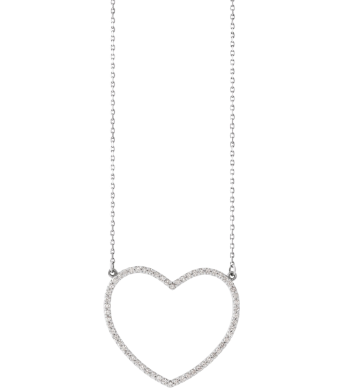 66415 Necklace Set 14K White 28.2 X 25 Mm 16 In Polished 38 Ctw Natural Diamond Heart Necklace