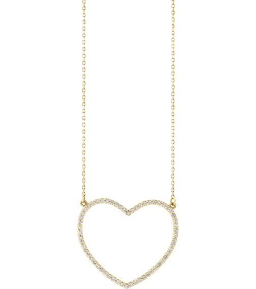 66415 Necklace Set 14K Yellow 28.2 X 25 Mm 16 In Polished 38 Ctw Natural Diamond Heart Necklace