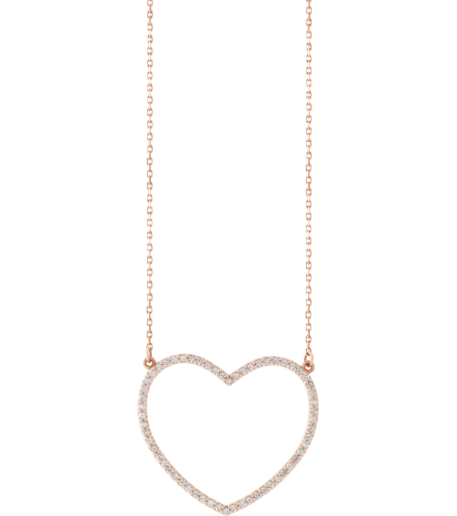 66415 Necklace Set 14K Rose 28.2 X 25 Mm 16 In Polished 38 Ctw Natural Diamond Heart Necklace