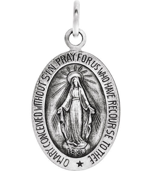 R5020 Pendant 14K White 15 X 11 Mm Polished Oval Miraculous Medal