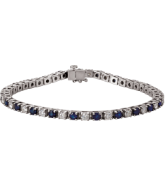 Brc12 Bracelet Set 14K White Round Natural Blue Sapphire Natural Diamond 3Mm 2 13 Ctw I1, G-H 7 In Polished Line Bracelet