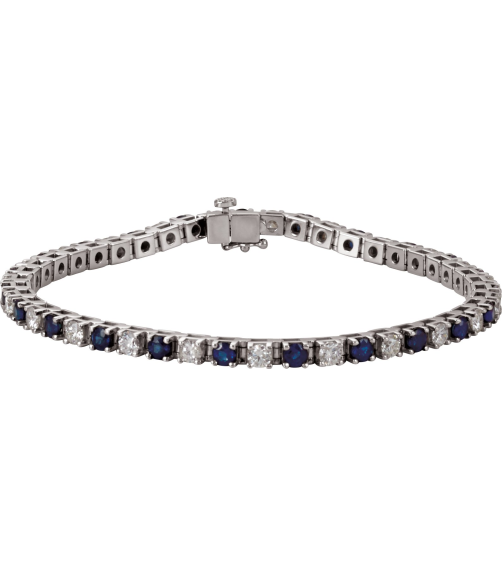 Brc12 Bracelet Set 14K White Round Natural Blue Sapphire Natural Diamond 3Mm 2 13 Ctw I1, G-H 7 In Polished Line Bracelet