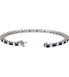 Brc12 Bracelet Set 14K White Round Natural Blue Sapphire Natural Diamond 3Mm 2 13 Ctw I1, G-H 7 In Polished Line Bracelet