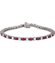 Brc12 Bracelet Set 14K White Round Natural Ruby Natural Diamond 3Mm 2 13 Ctw I1, G-H 7 In Polished Line Bracelet