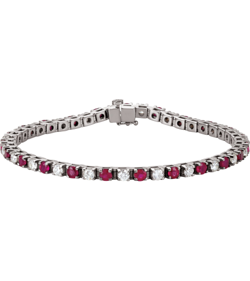 Brc12 Bracelet Set 14K White Round Natural Ruby Natural Diamond 3Mm 2 13 Ctw I1, G-H 7 In Polished Line Bracelet