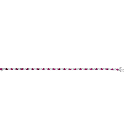 Brc12 Bracelet Set 14K White Round Natural Ruby Natural Diamond 3Mm 2 13 Ctw I1, G-H 7 In Polished Line Bracelet