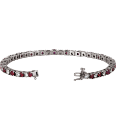 Brc12 Bracelet Set 14K White Round Natural Ruby Natural Diamond 3Mm 2 13 Ctw I1, G-H 7 In Polished Line Bracelet