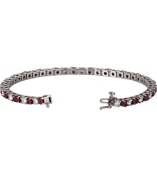 Brc12 Bracelet Set 14K White Round Natural Ruby Natural Diamond 3Mm 2 13 Ctw I1, G-H 7 In Polished Line Bracelet