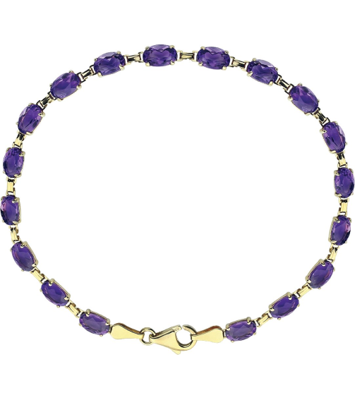 651539 Bracelet Set 14K Yellow Oval Natural Amethyst 6 X 4 Mm 7 14 In Polished Natural Amethyst 7.25 Inch Bracelet