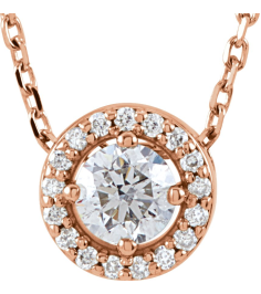 85916 Necklace Set 14K Rose Round Natural Diamond 3.9Mm 14 Ctw Natural Diamond I1, G-H 16 In Polished 14 Ctw Natural Diamond Necklace