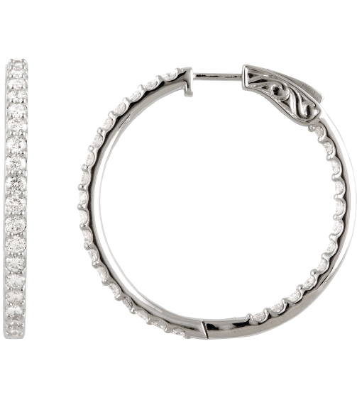650183 Earring Set Platinum 34.5 Mm 2.5 Mm Natural Diamond Round 2.4Mm 3 Ctw I1, H+ Pair Hinged Polished 3 Ctw Natural Diamond Inside-Outside Hinged Hoop Earrings