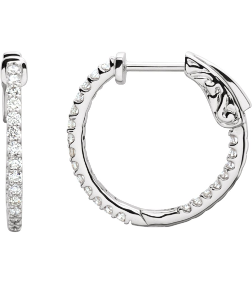650183 Earring Set Platinum 19 Mm 1.5 Mm Natural Diamond Round 1.4Mm 12 Ctw I1, H+ Pair Hinged Polished 12 Ctw Natural Diamond Inside-Outside Hinged Hoop Earrings