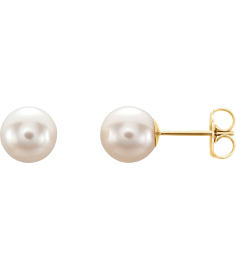 1608 Earring Set Cultured White Freshwater Pearl Pearl 7.0-7.5 Mm 14K Yellow Pair Friction Backs Included Polished Cultured White Freshwater Pearl Earrings