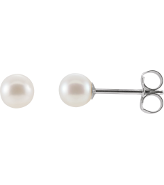 1608 Earring Set Cultured White Freshwater Pearl Pearl 4.0-4.5 Mm 14K White Pair Friction Backs Included Polished Cultured White Freshwater Pearl Earrings