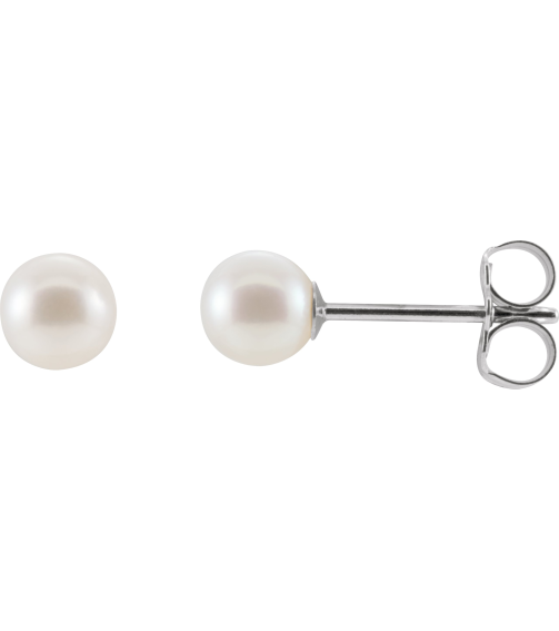 1608 Earring Set Cultured White Freshwater Pearl Pearl 4.0-4.5 Mm 14K White Pair Friction Backs Included Polished Cultured White Freshwater Pearl Earrings