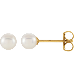 1608 Earring Set Cultured White Freshwater Pearl Pearl 4.0-4.5 Mm 14K Yellow Pair Friction Backs Included Polished Cultured White Freshwater Pearl Earrings