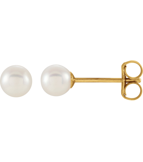 1608 Earring Set Cultured White Freshwater Pearl Pearl 4.0-4.5 Mm 14K Yellow Pair Friction Backs Included Polished Cultured White Freshwater Pearl Earrings