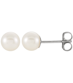 1608 Earring Set Cultured White Freshwater Pearl Pearl 5.0-5.5 Mm 14K White Pair Friction Backs Included Polished Cultured White Freshwater Pearl Earrings