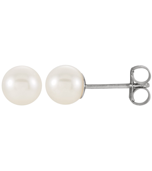 1608 Earring Set Cultured White Freshwater Pearl Pearl 5.0-5.5 Mm 14K White Pair Friction Backs Included Polished Cultured White Freshwater Pearl Earrings