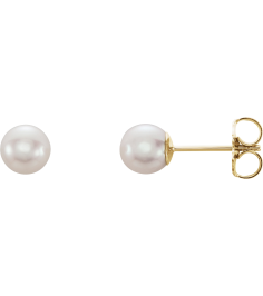 1608 Earring Set Cultured White Freshwater Pearl Pearl 5.0-5.5 Mm 14K Yellow Pair Friction Backs Included Polished Cultured White Freshwater Pearl Earrings
