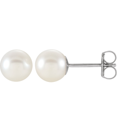 1608 Earring Set Cultured White Freshwater Pearl Pearl 6.0-6.5 Mm 14K White Pair Friction Backs Included Polished Cultured White Freshwater Pearl Earrings