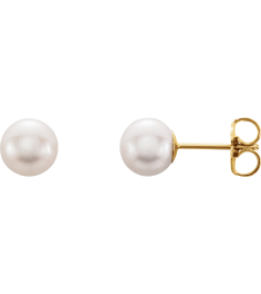 1608 Earring Set Cultured White Freshwater Pearl Pearl 6.0-6.5 Mm 14K Yellow Pair Friction Backs Included Polished Cultured White Freshwater Pearl Earrings