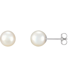 1608 Earring Set Cultured White Freshwater Pearl Pearl 7.0-7.5 Mm 14K White Pair Friction Backs Included Polished Cultured White Freshwater Pearl Earrings