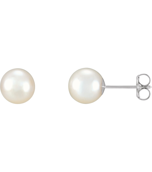 1608 Earring Set Cultured White Freshwater Pearl Pearl 7.0-7.5 Mm 14K White Pair Friction Backs Included Polished Cultured White Freshwater Pearl Earrings