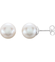 21372 Earring Set Cultured White Freshwater Pearl Pearl 9.5-10.0 Mm Sterling Silver Pair Friction Backs Included Polished Freshwater Cultured Pearl Earrings With Backs