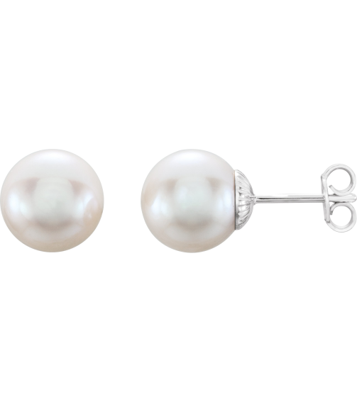 21372 Earring Set Cultured White Freshwater Pearl Pearl 9.5-10.0 Mm Sterling Silver Pair Friction Backs Included Polished Freshwater Cultured Pearl Earrings With Backs