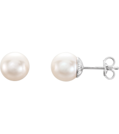 21372 Earring Set Cultured White Freshwater Pearl Pearl 8.0-8.5 Mm Sterling Silver Pair Friction Backs Included Polished Freshwater Cultured Pearl Earrings With Backs