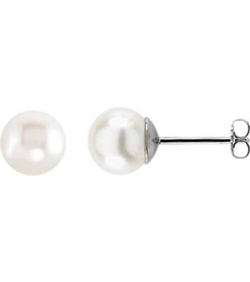 1608 Earring Set Cultured White Freshwater Pearl Pearl 8.0-8.5 Mm 14K White Pair Friction Backs Included Polished Cultured White Freshwater Pearl Earrings