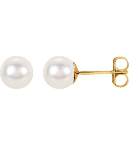 1608 Earring Set Cultured White Freshwater Pearl Pearl 8.0-8.5 Mm 14K Yellow Pair Friction Backs Included Polished Cultured White Freshwater Pearl Earrings