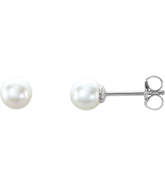 21372 Earring Set Cultured White Freshwater Pearl Pearl 5.0-5.5 Mm Sterling Silver Pair Friction Backs Included Polished Freshwater Cultured Pearl Earrings With Backs