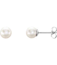 21372 Earring Set Cultured White Freshwater Pearl Pearl 6.0-6.5 Mm Sterling Silver Pair Friction Backs Included Polished Freshwater Cultured Pearl Earrings With Backs