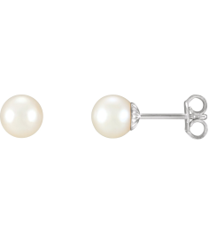 21372 Earring Set Cultured White Freshwater Pearl Pearl 7.0-7.5 Mm Sterling Silver Pair Friction Backs Included Polished Freshwater Cultured Pearl Earrings With Backs