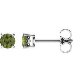 1874 14K White Set Round Natural Peridot Pair 4 Mm Friction Friction Backs Included 4-Prong Polished Natural Peridot Stud Earrings